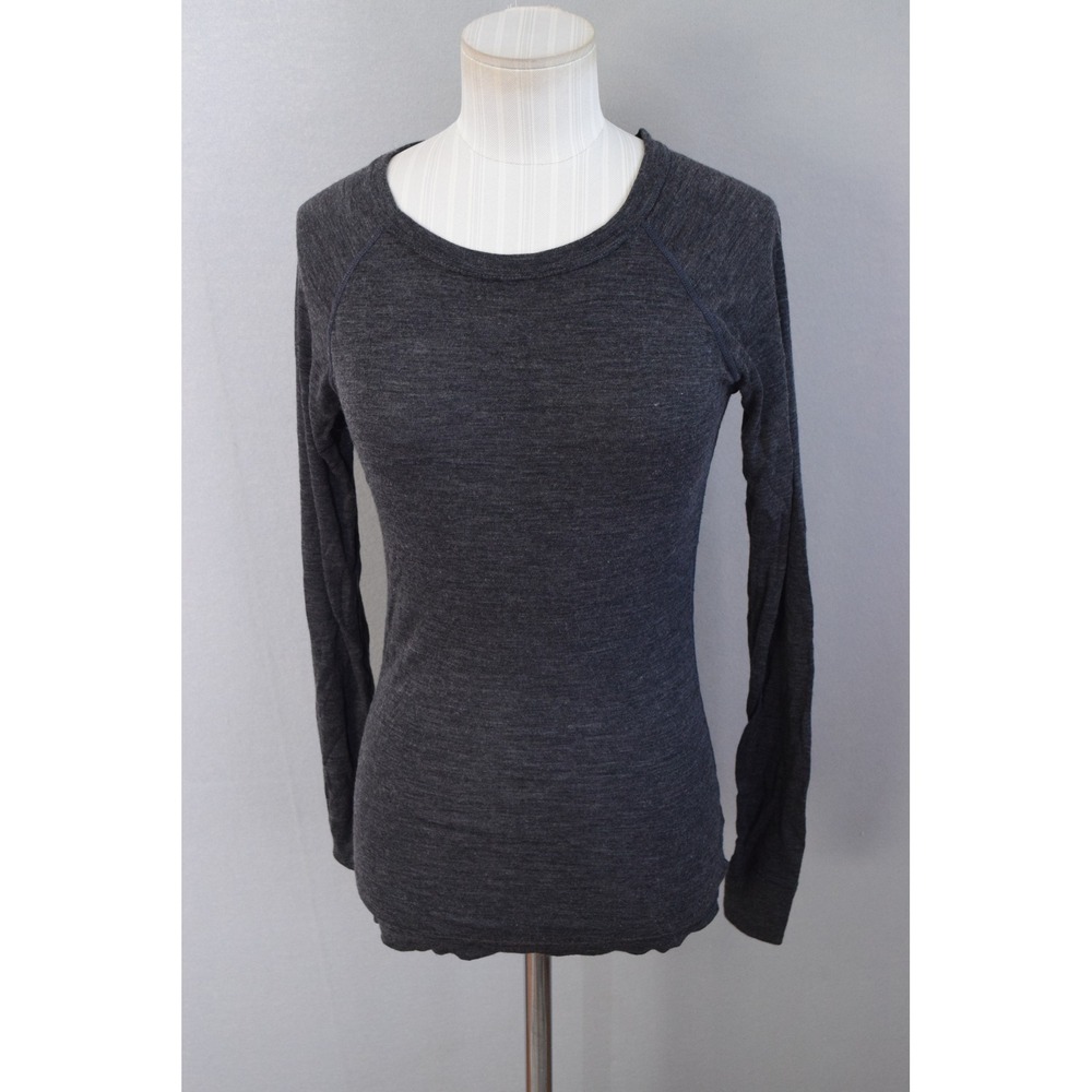 Meriwool Base Layer Top Small Gray Merino Wool Long Sleeve Active Women HOLE